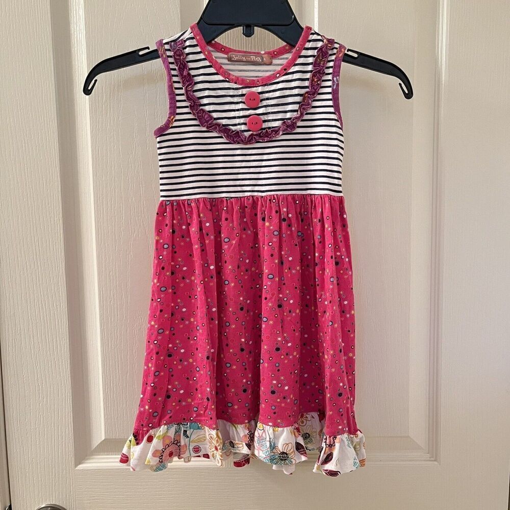 Jelly the Pug Tulip Polka Dot Bailey Knit Dress Girls Size 4
